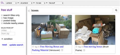 Free boxes craigslist - Just search for “free boxes” on your local Craigslist page and scroll through until you find what you need. Related: Check out our list of awesome ways to ...